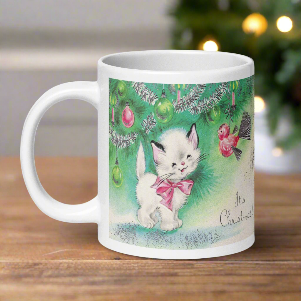 Christmas Kitten Mug Midcentury Retro Glossy Mug
