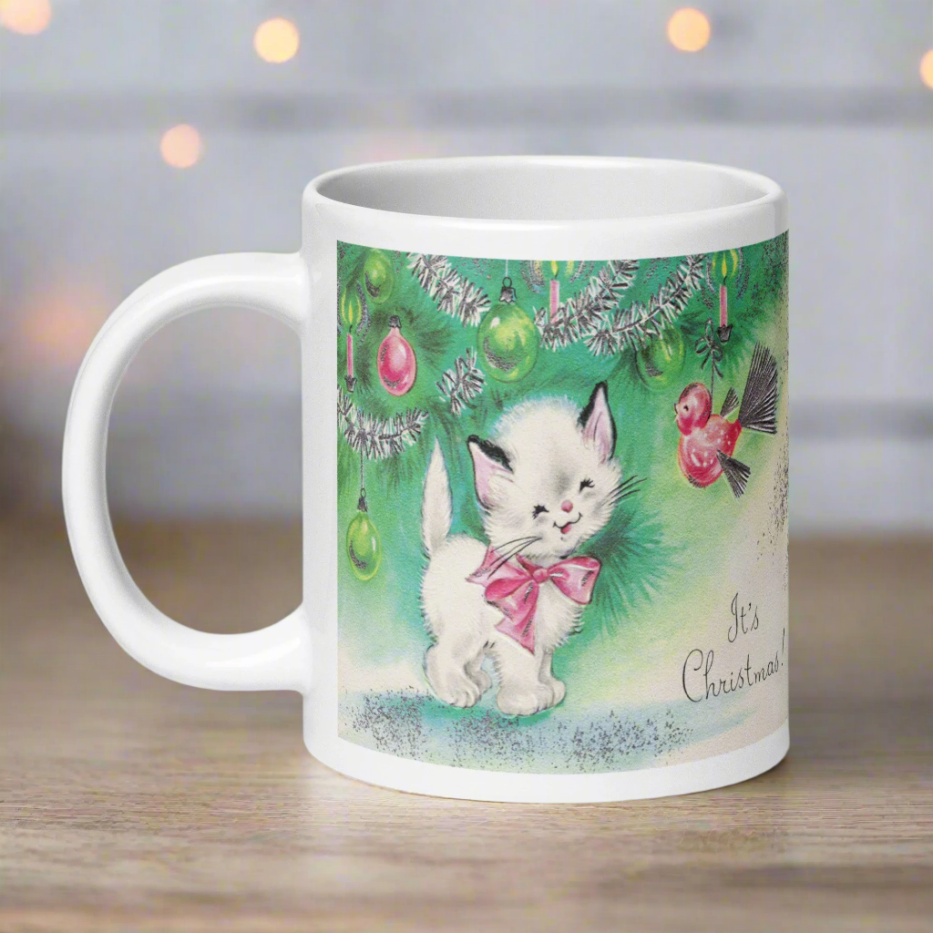 Christmas Kitten Mug Midcentury Retro Glossy Mug