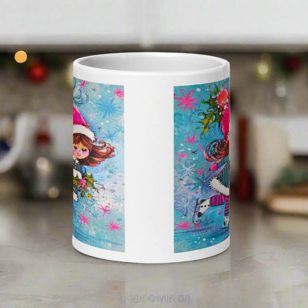 Ice Skating Girl Mod Retro Christmas Glossy Coffee Mug