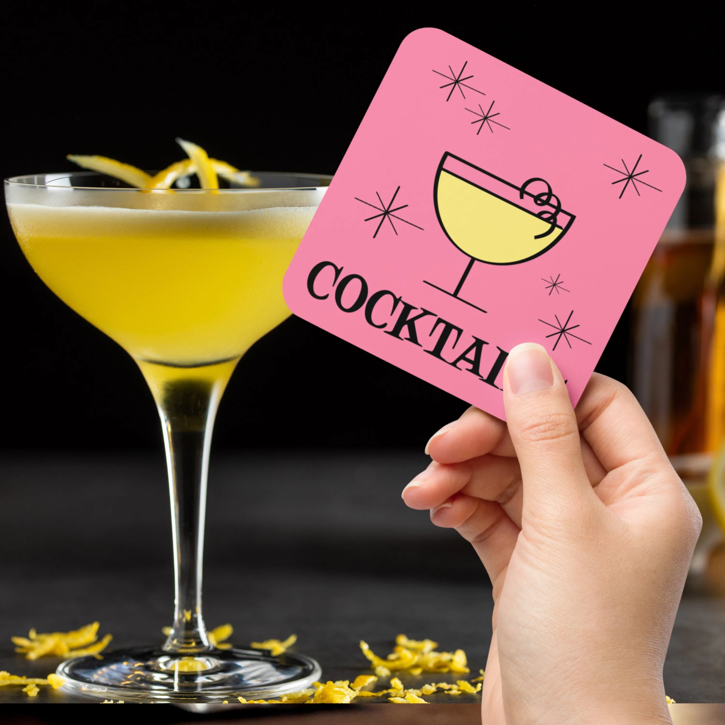 Cocktails Pink Mid Century Retro Style Cork-back Coaster
