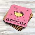 Cocktails Pink Mid Century Retro Style Cork-back Coaster