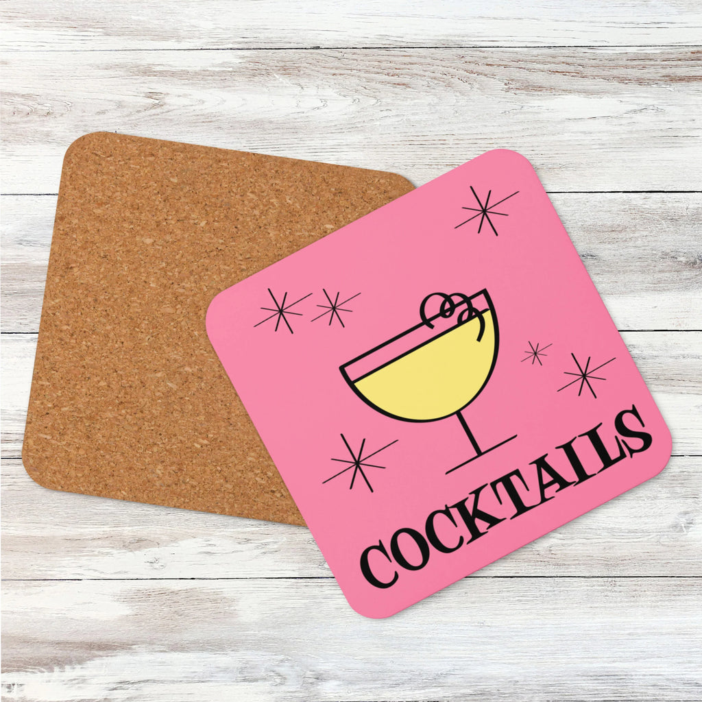 Cocktails Pink Mid Century Retro Style Cork-back Coaster