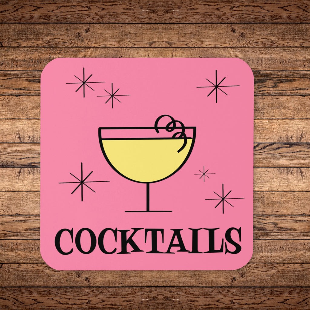 Cocktails Pink Mid Century Retro Style Cork-back Coaster