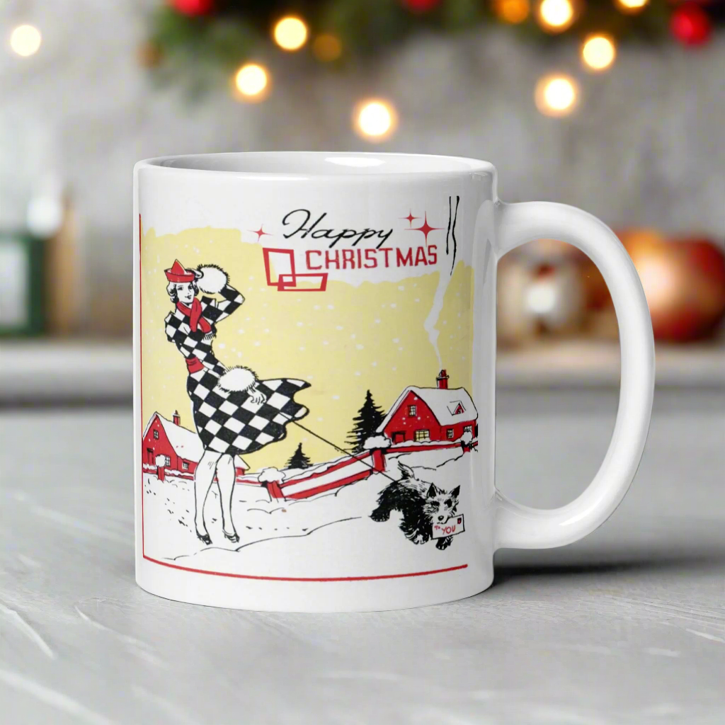 Happy Christmas Deco Midcentury Retro Glossy Coffee Mug