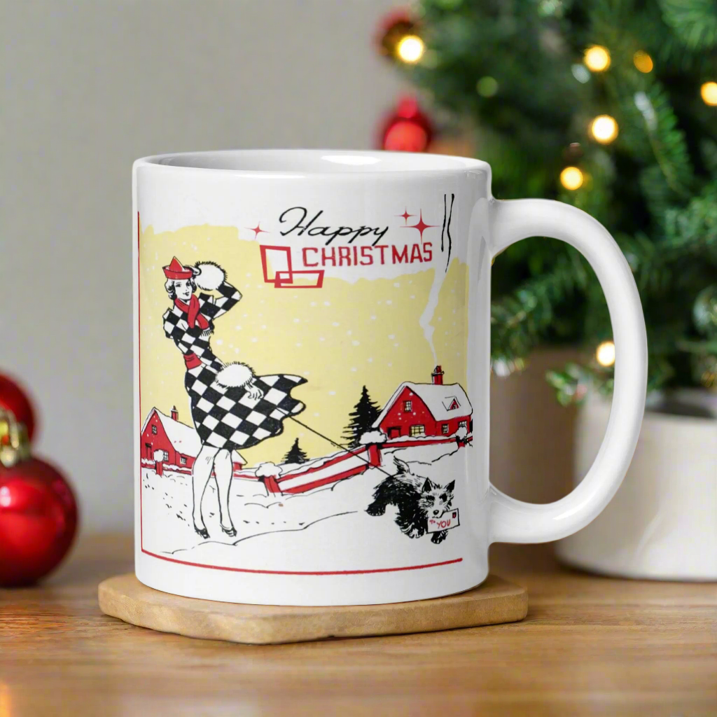 Happy Christmas Deco Midcentury Retro Glossy Coffee Mug