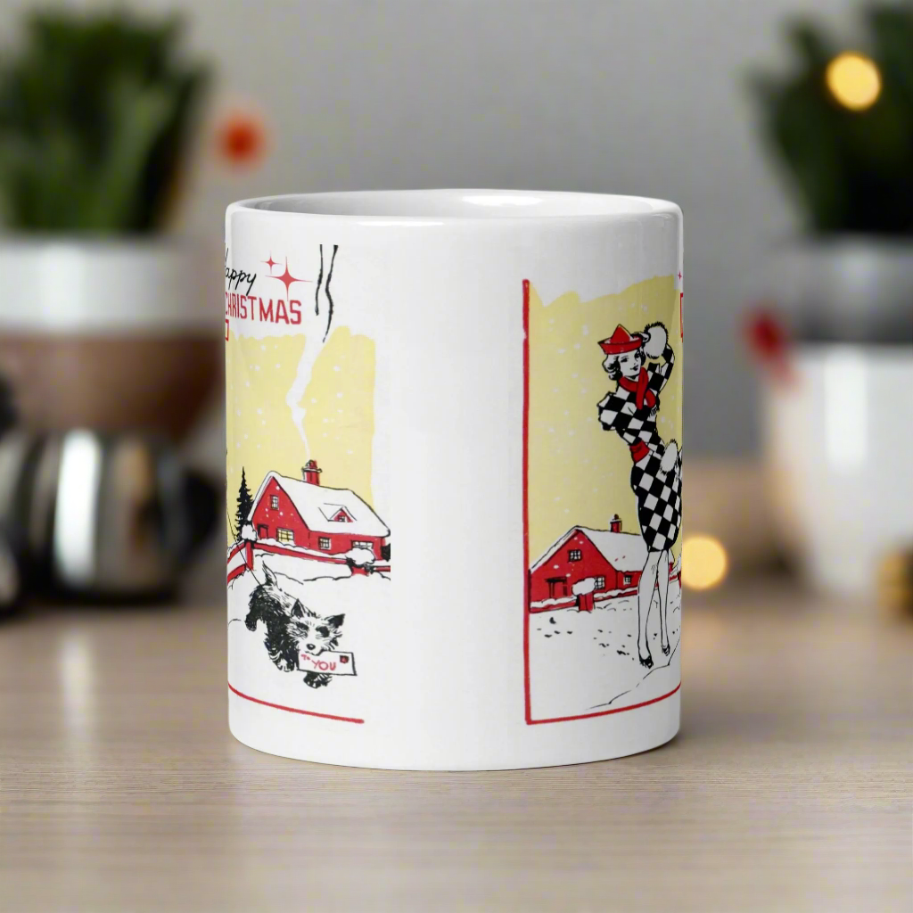 Happy Christmas Deco Midcentury Retro Glossy Coffee Mug