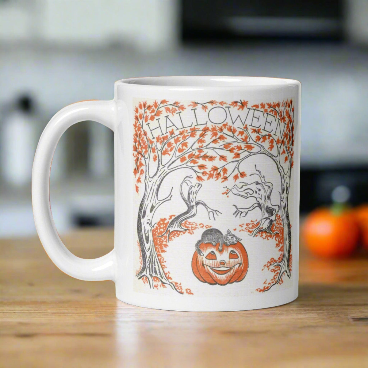 Halloween Trees Black Cat Pumpkin Retro Halloween Glossy Coffee Mug