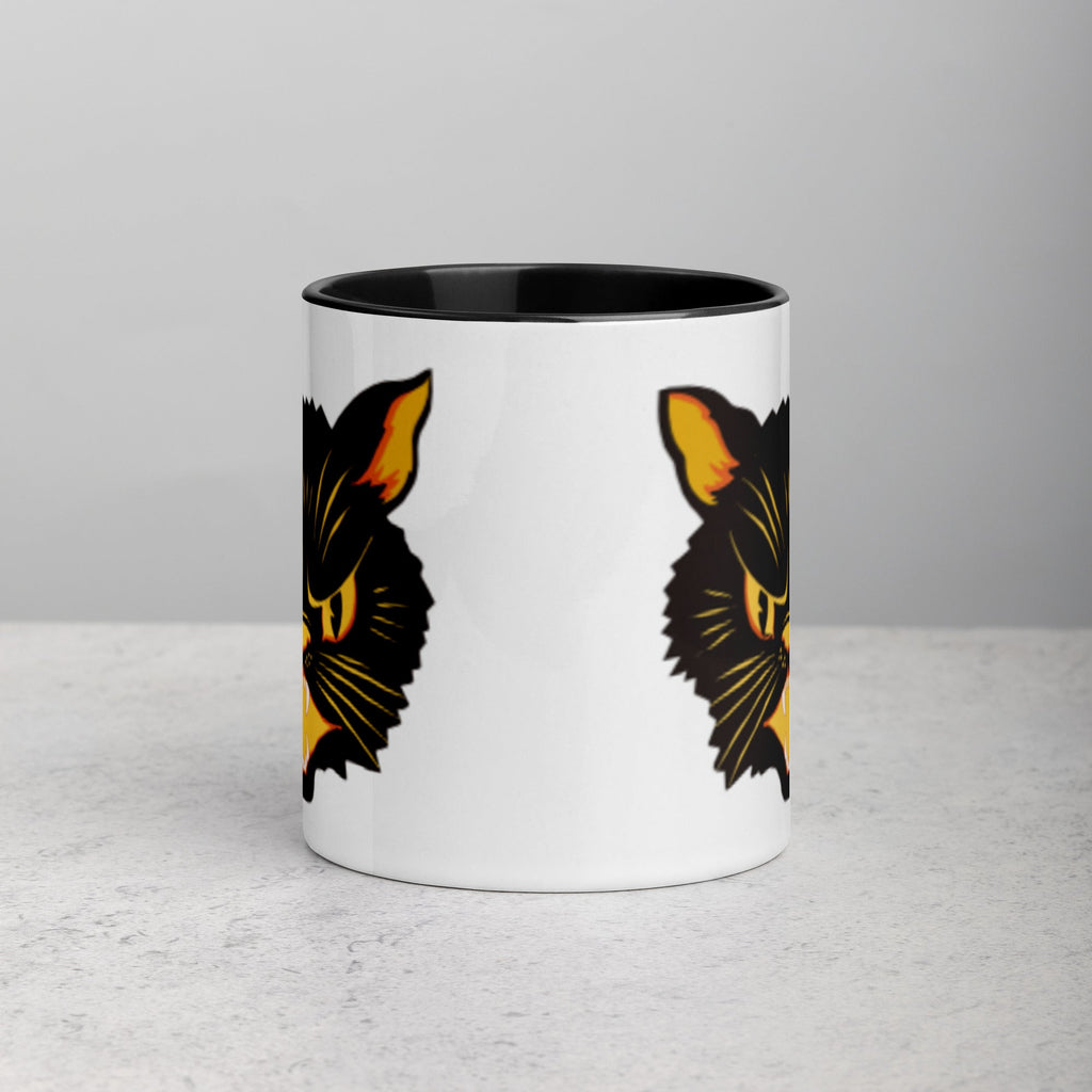 Black Cat Vintage Retro Halloween Print Black Lined Mug