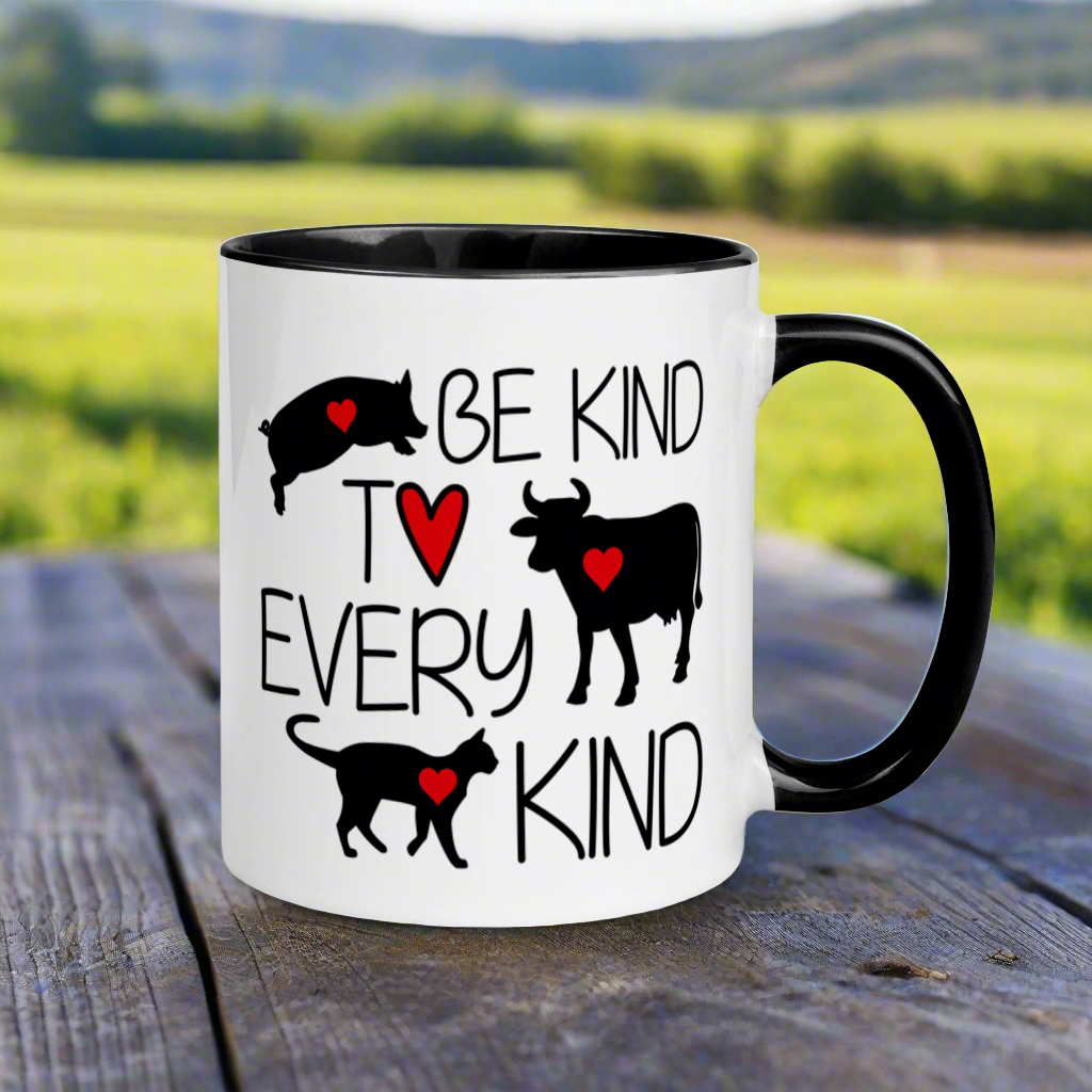 Be Kind To Every Kind Vegan Black Lined Glossy Mug