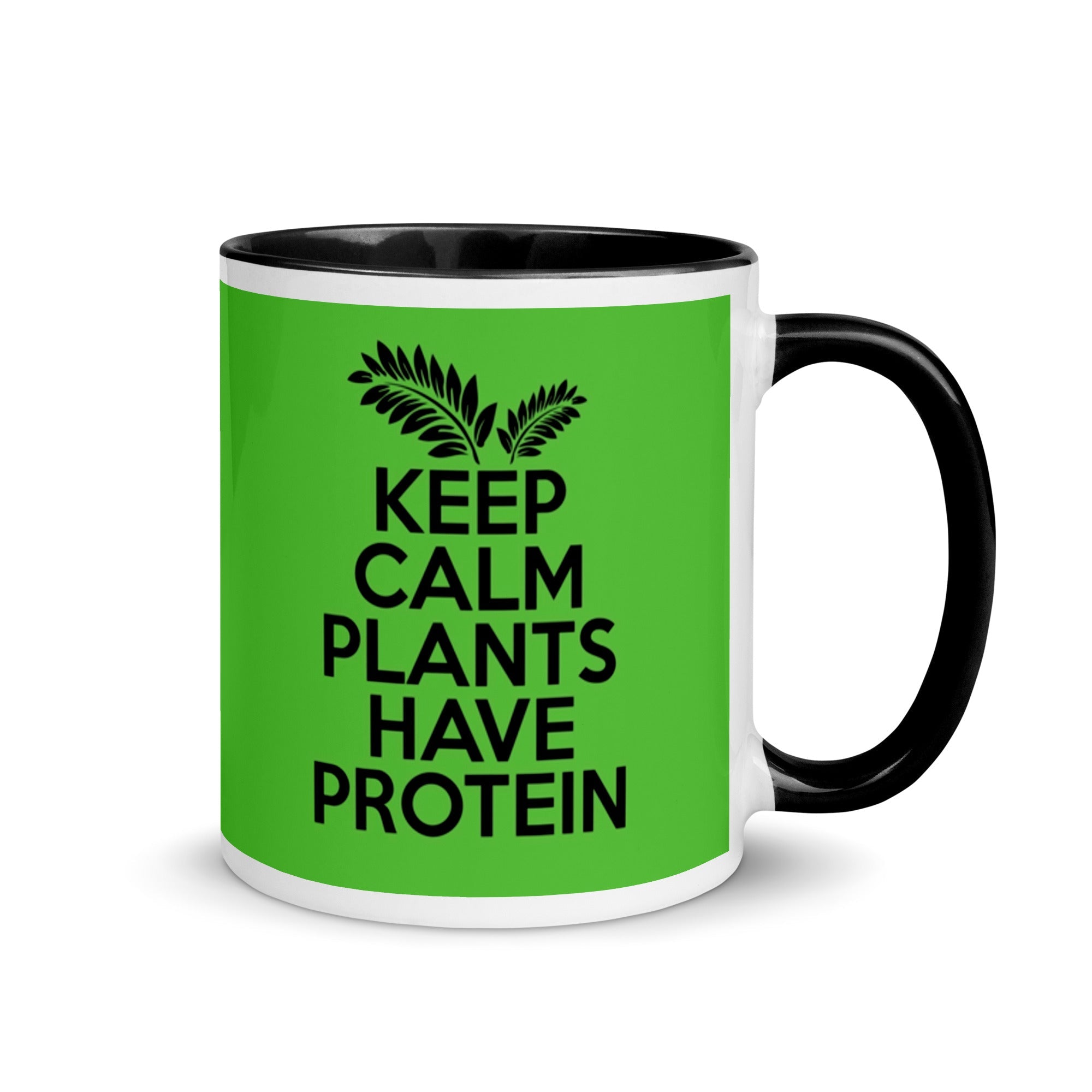 Keep Calm Plants Have Protein Lined Black Vegan Mug