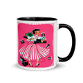 Pink Lady With Presents And Dog Lined Glossy Coffee Mug - Retro Style