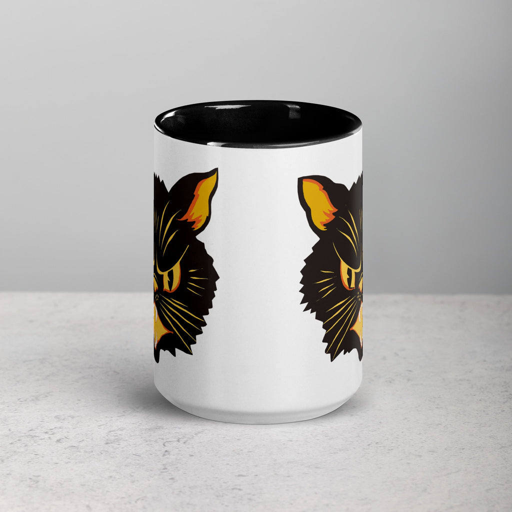 Black Cat Vintage Retro Halloween Print Black Lined Mug