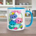 Colorful Easter Kittens Lined Blue Or Pink Retro Easter Print Glossy Mug