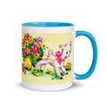 Easter Baby Lamb Retro Print Blue Lined Glossy Mug