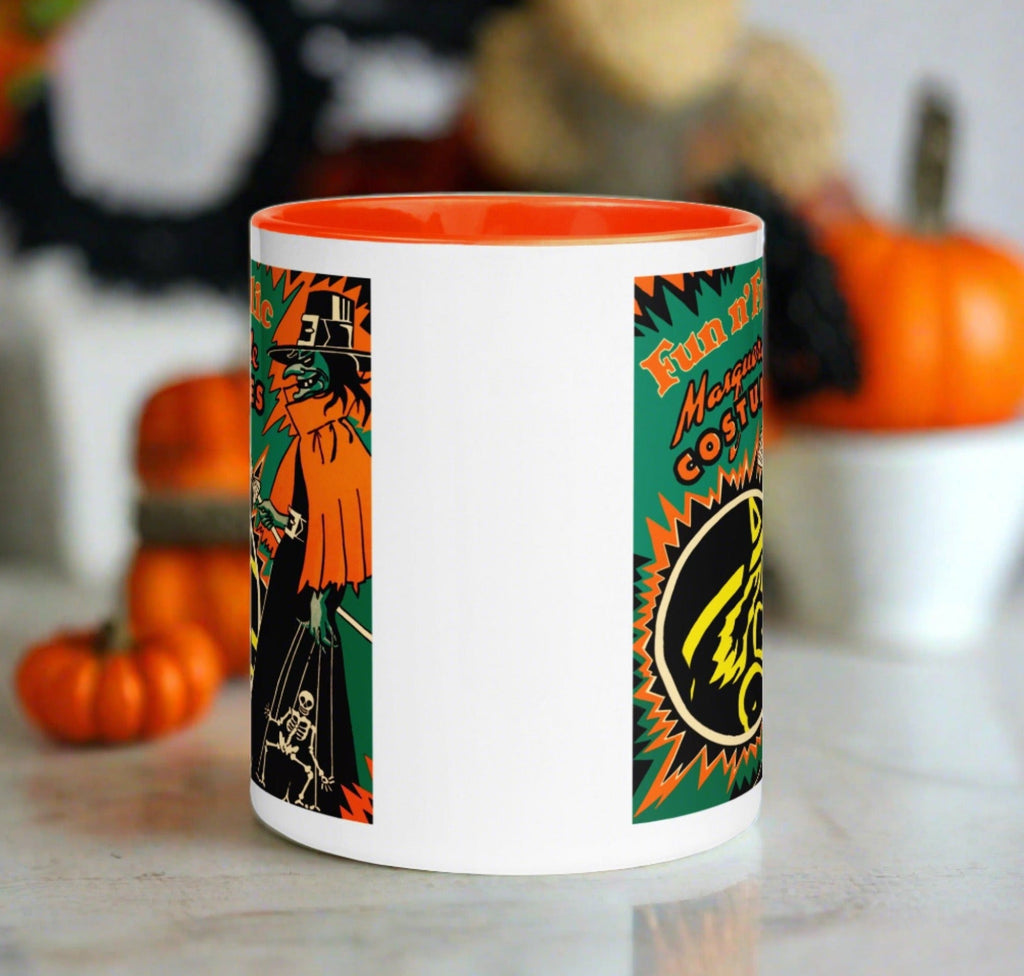 Fun n' Frolic Masquerade Costume Green Witch Orange Lined Halloween Mug