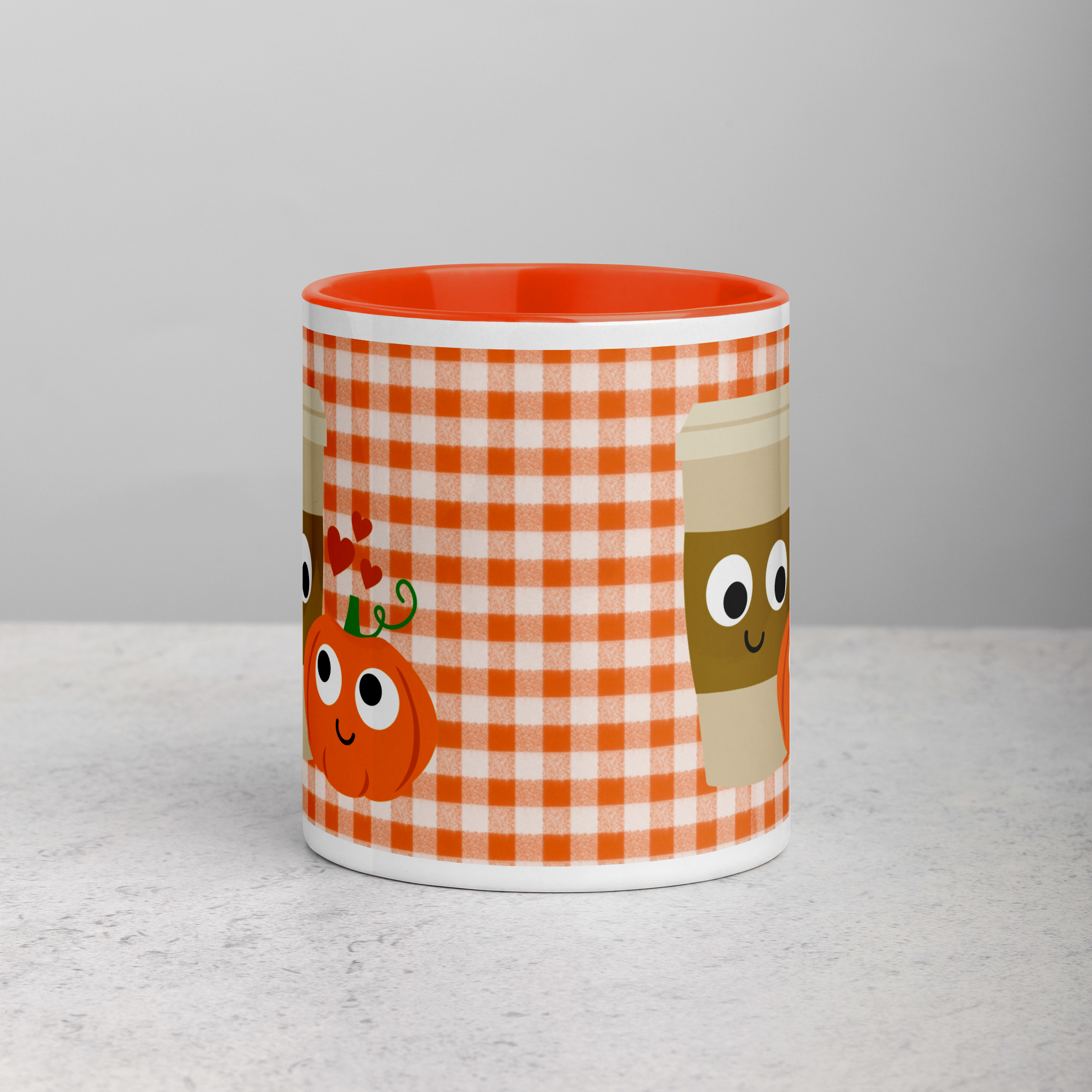 Pumpkin Spice Love Orange Checkered Lined Coffee Mug