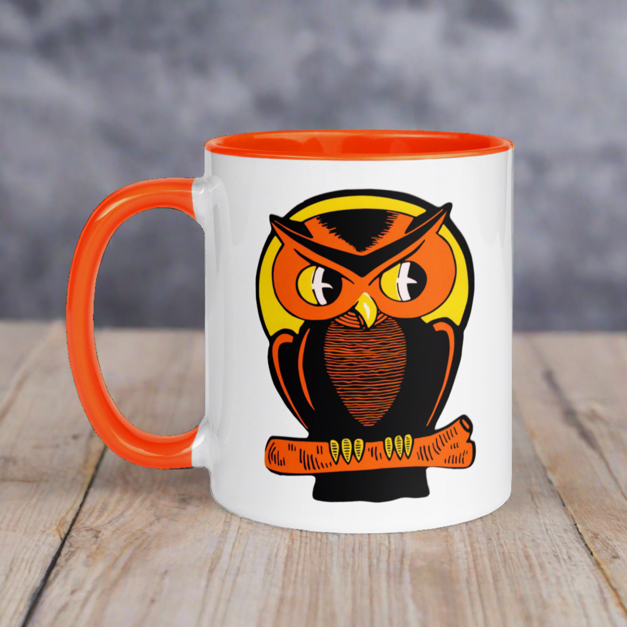 Halloween Owl Retro Vintage Halloween Print Lined Orange Glossy Mug