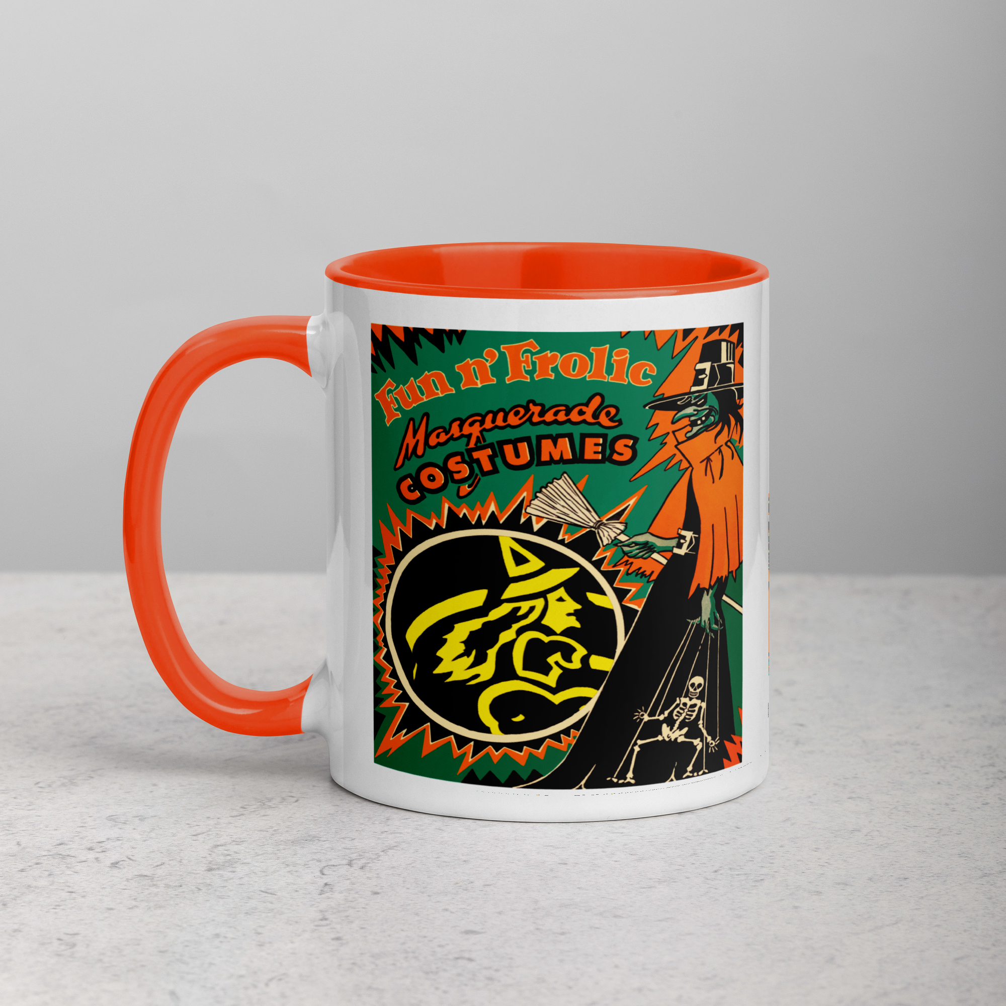 Fun n' Frolic Masquerade Costume Green Witch Orange Lined Halloween Mug