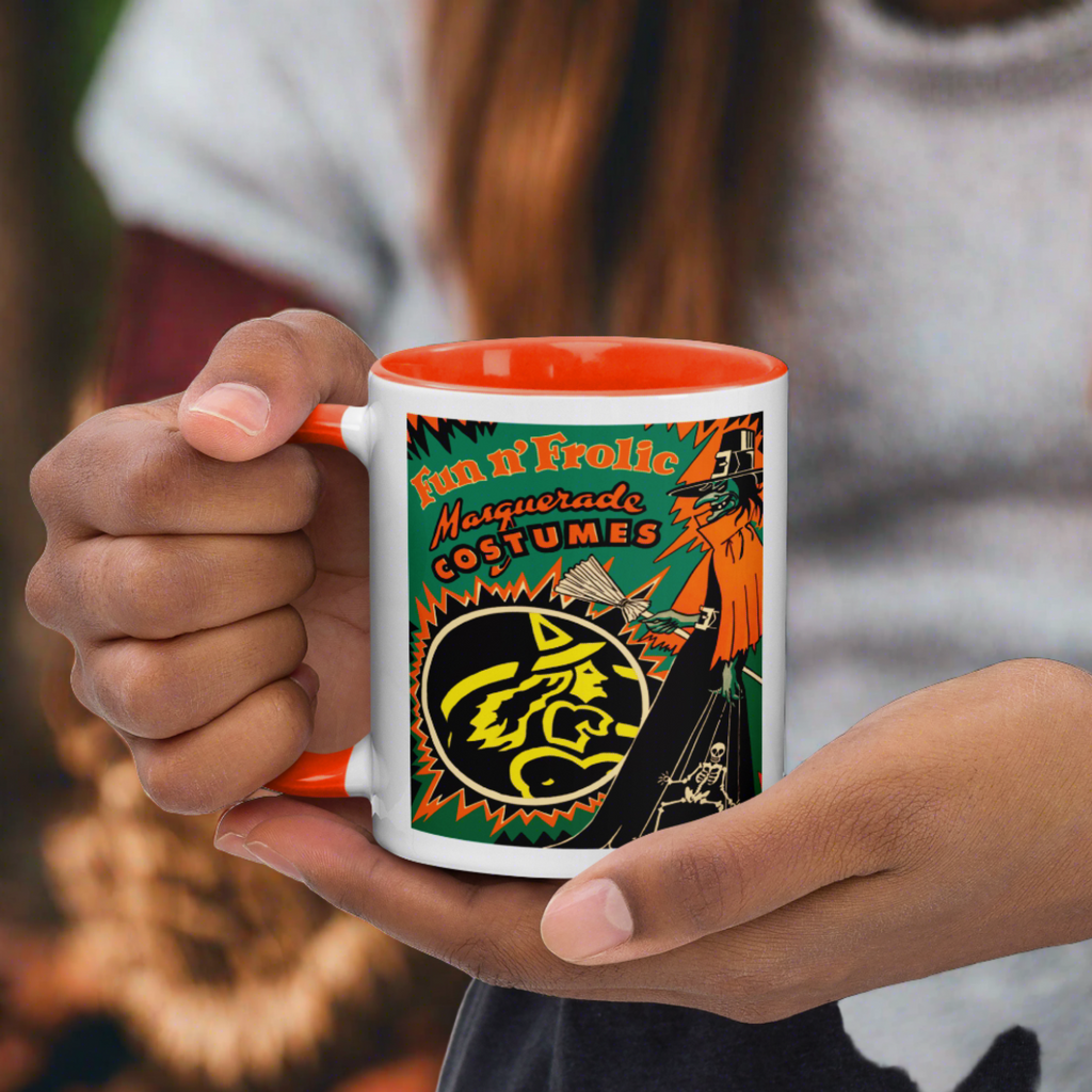 Fun n' Frolic Masquerade Costume Green Witch Orange Lined Halloween Mug