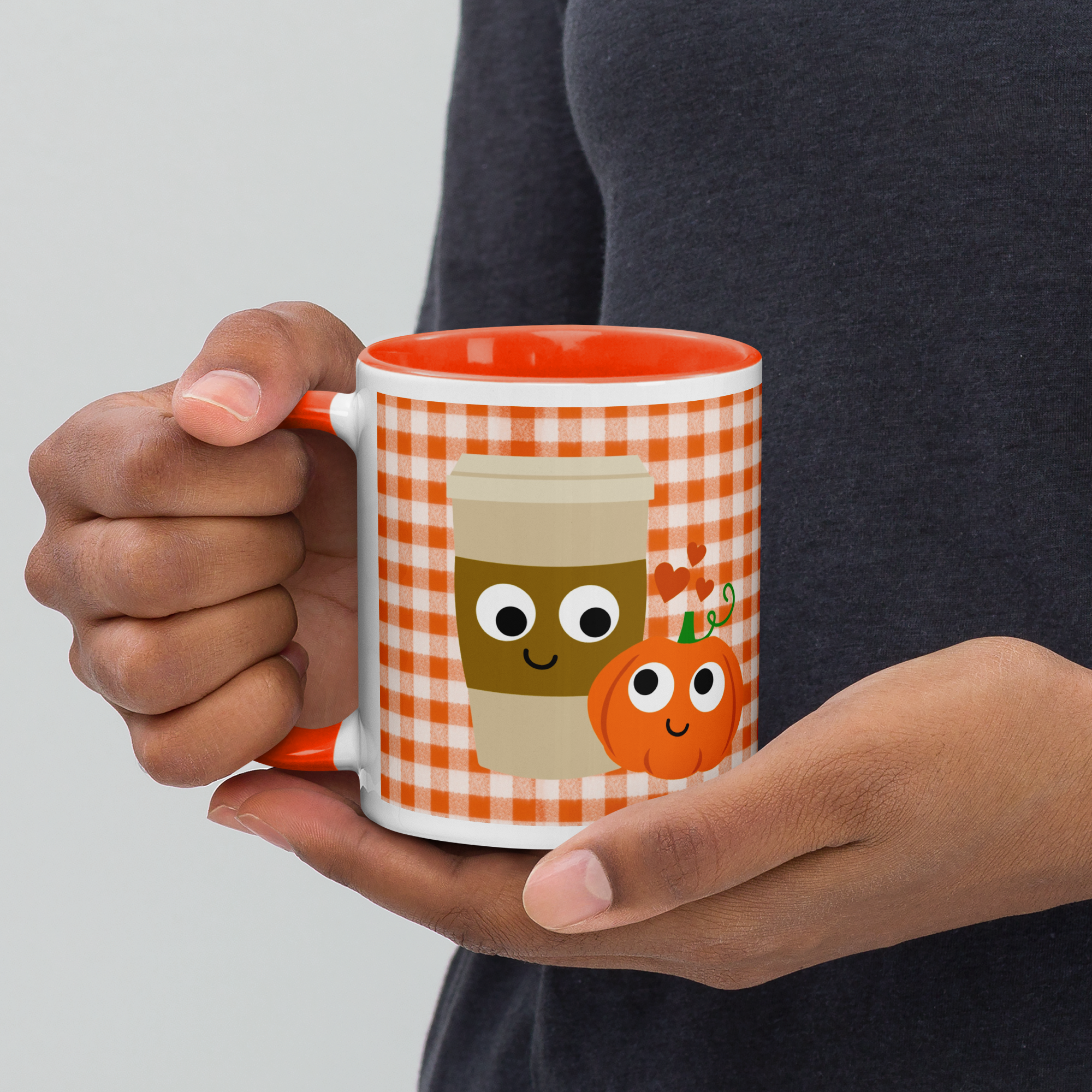 Pumpkin Spice Love Orange Checkered Lined Coffee Mug