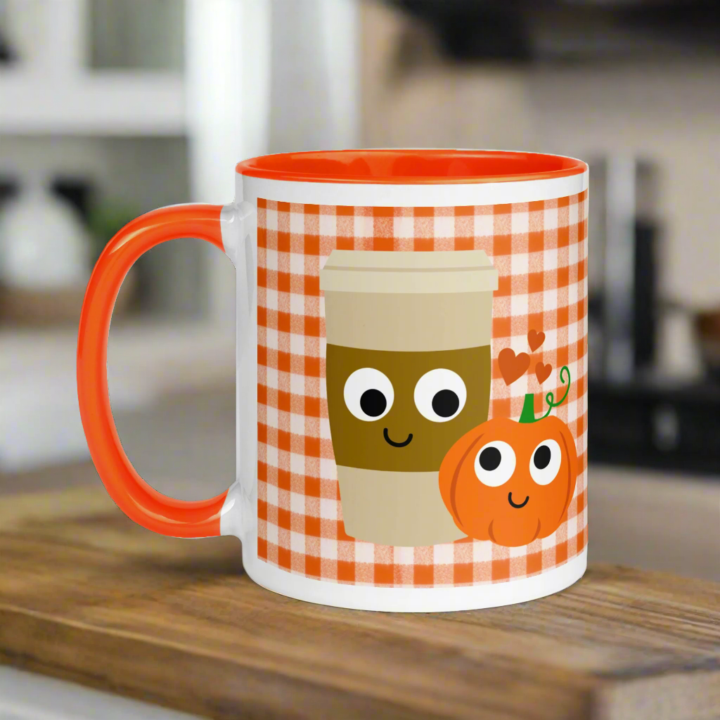 Pumpkin Spice Love Orange Checkered Lined Coffee Mug