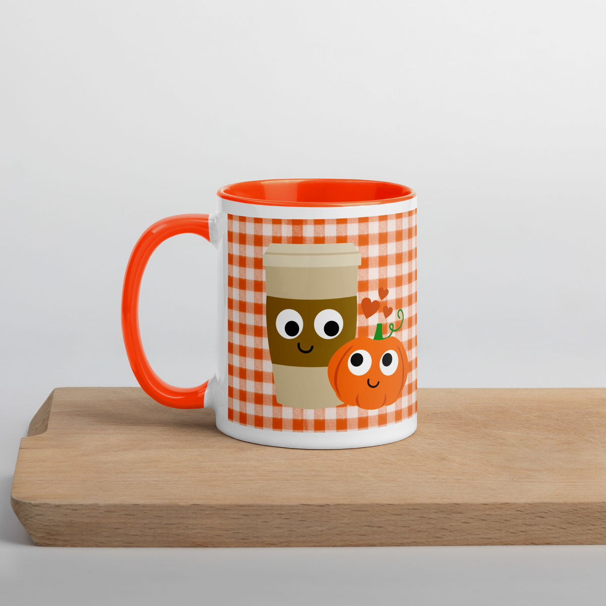 Pumpkin Spice Love Orange Checkered Lined Coffee Mug