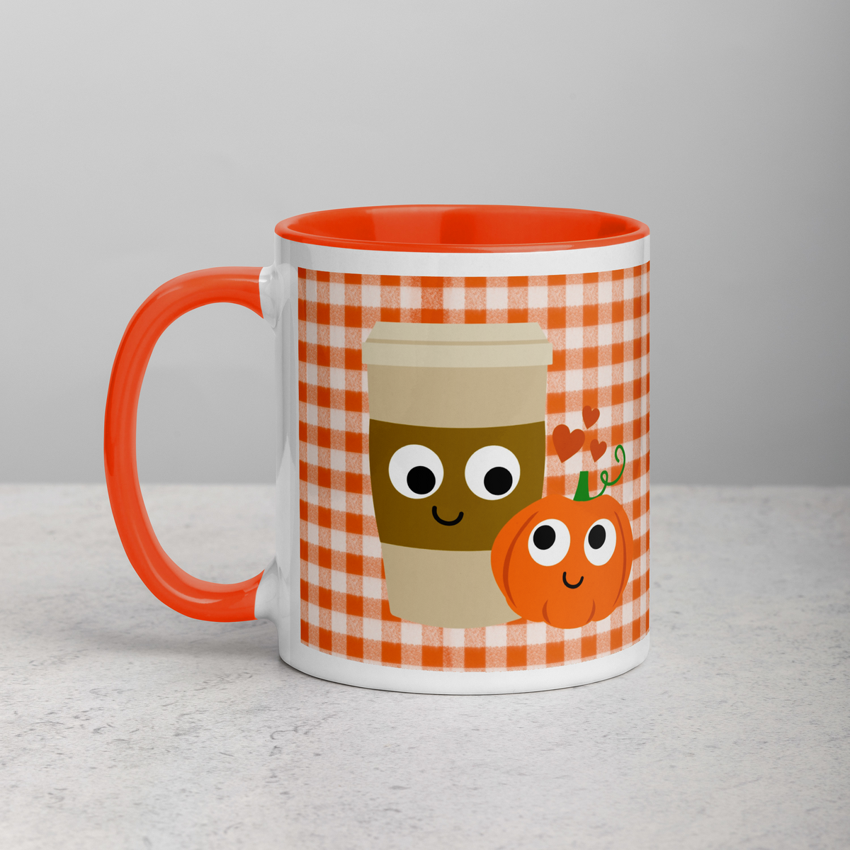 Pumpkin Spice Love Orange Checkered Lined Coffee Mug