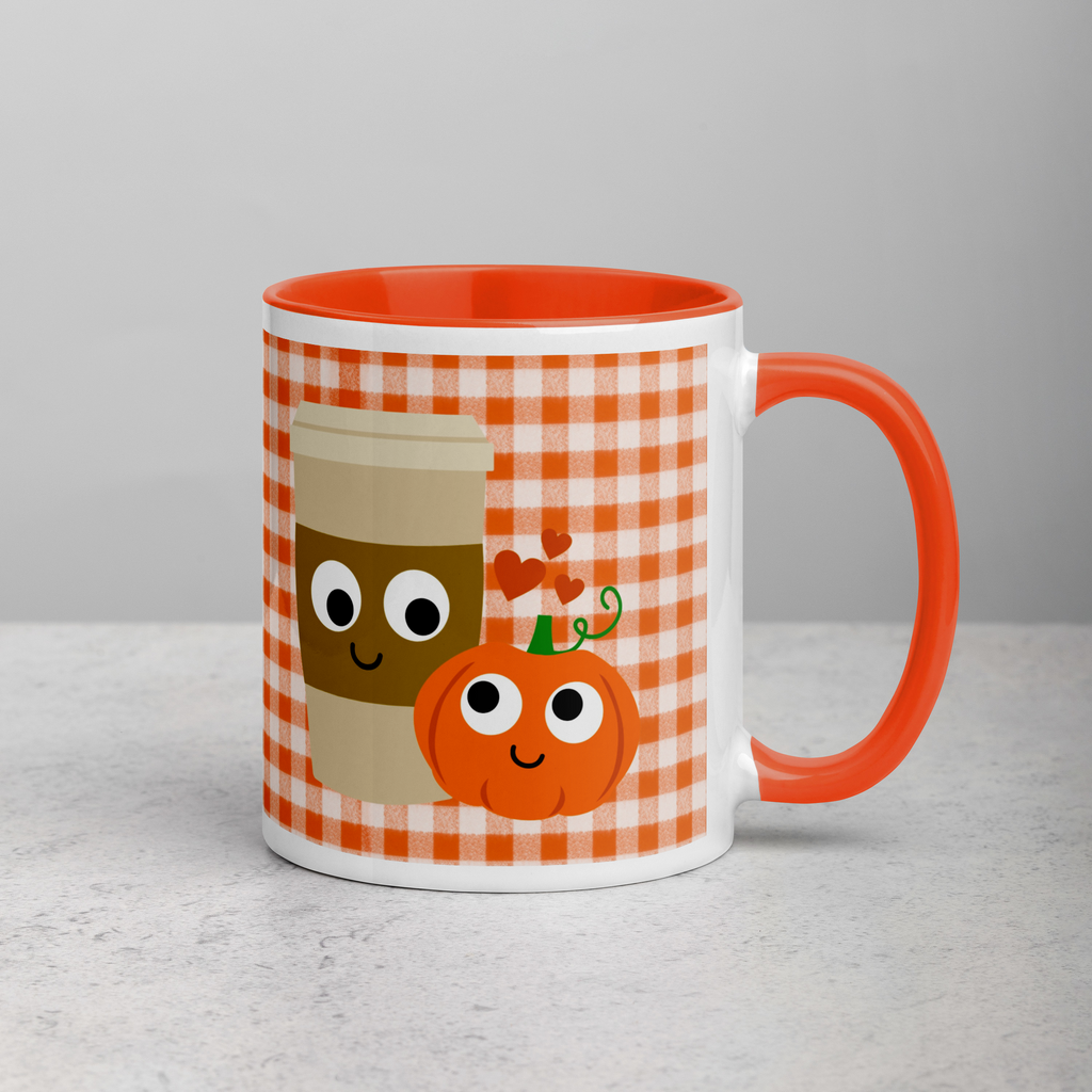 Pumpkin Spice Love Orange Checkered Lined Coffee Mug