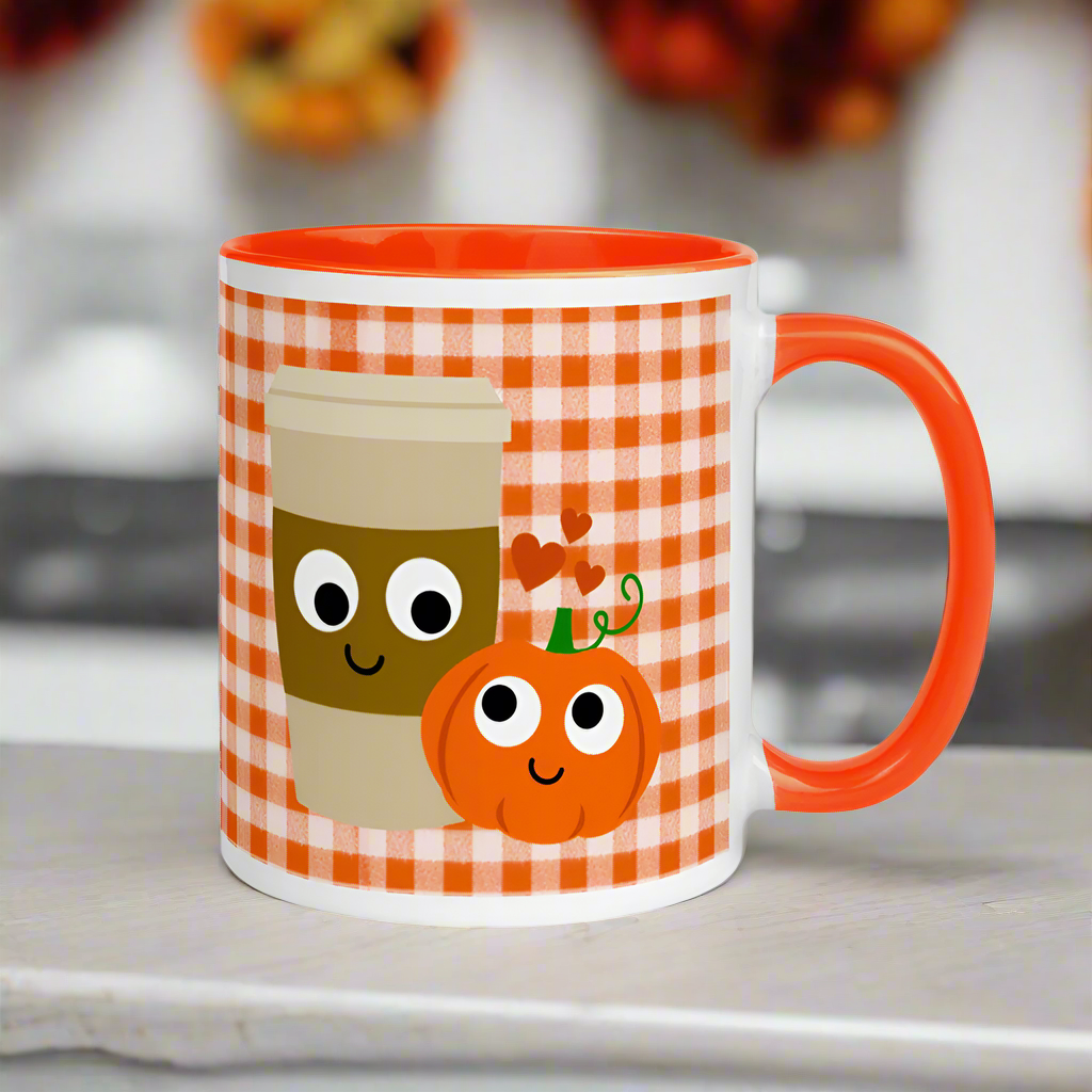 Pumpkin Spice Love Orange Checkered Lined Coffee Mug