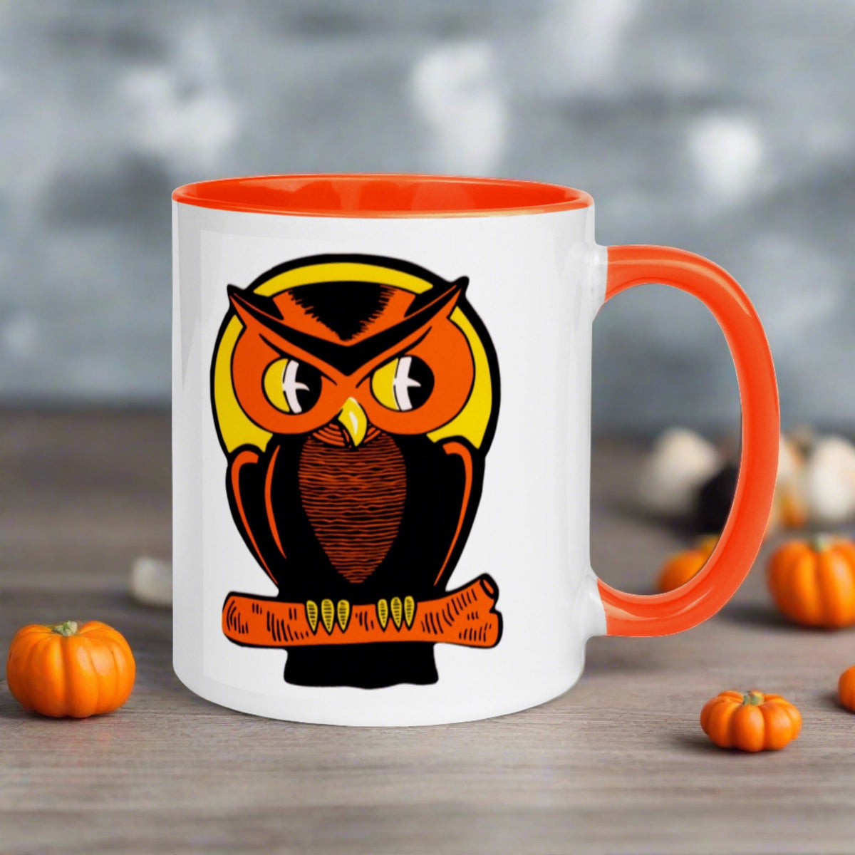Halloween Owl Retro Vintage Halloween Print Lined Orange Glossy Mug