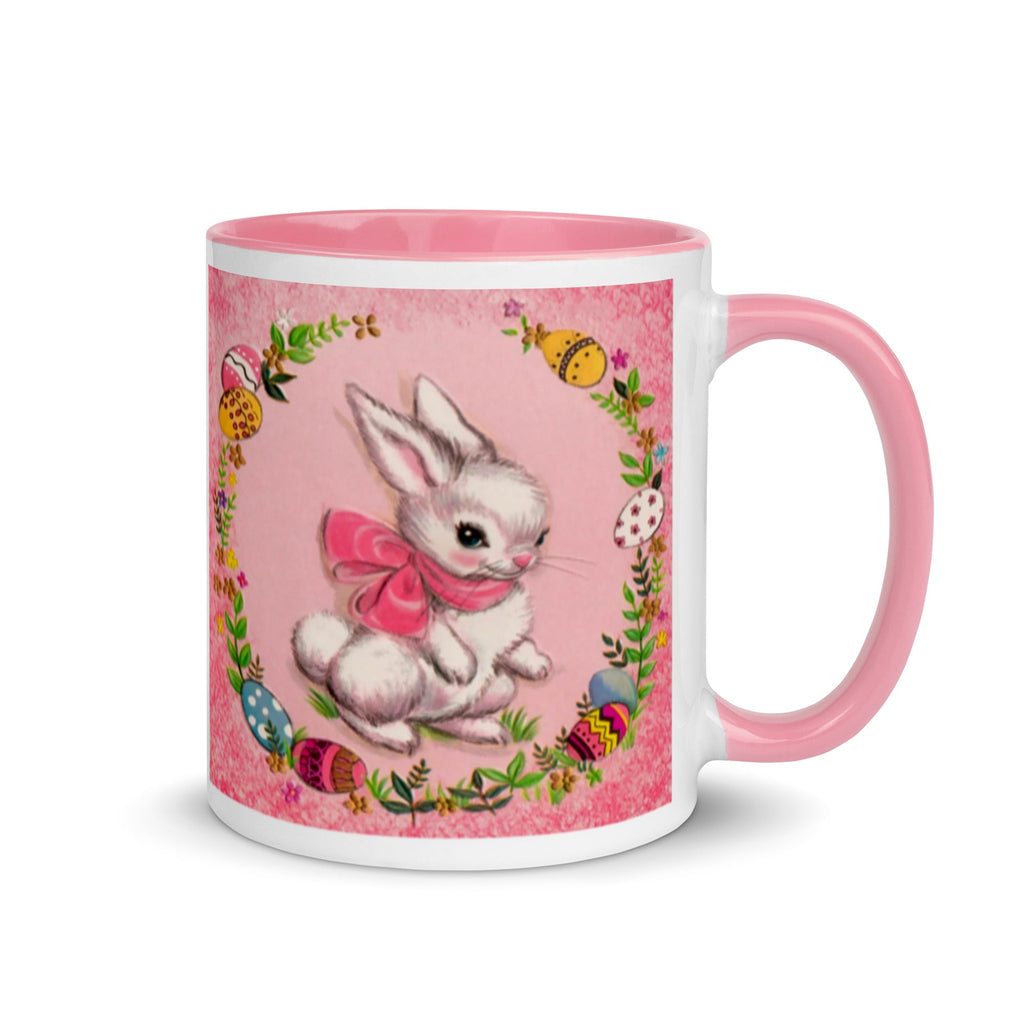 Easter Bunny Coffee Mug - Lined Pink or Blue Ceramic Mug - Kitschy Cute Spring Gift