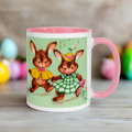 Midcentury Easter Bunnies Yellow Or Pink Lined Glossy Coffee Mug