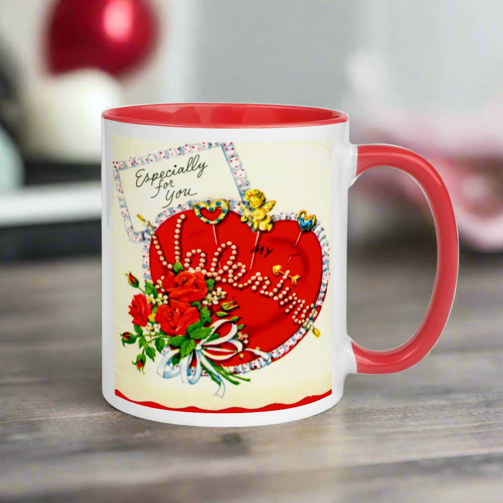 Especially For You Valentine Lined Red Retro Valentine Print Glossy Mug