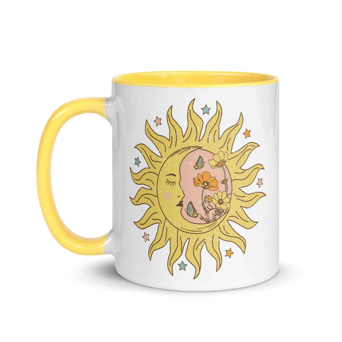 Celestial Sun Moon Yellow Lined Glossy Mug