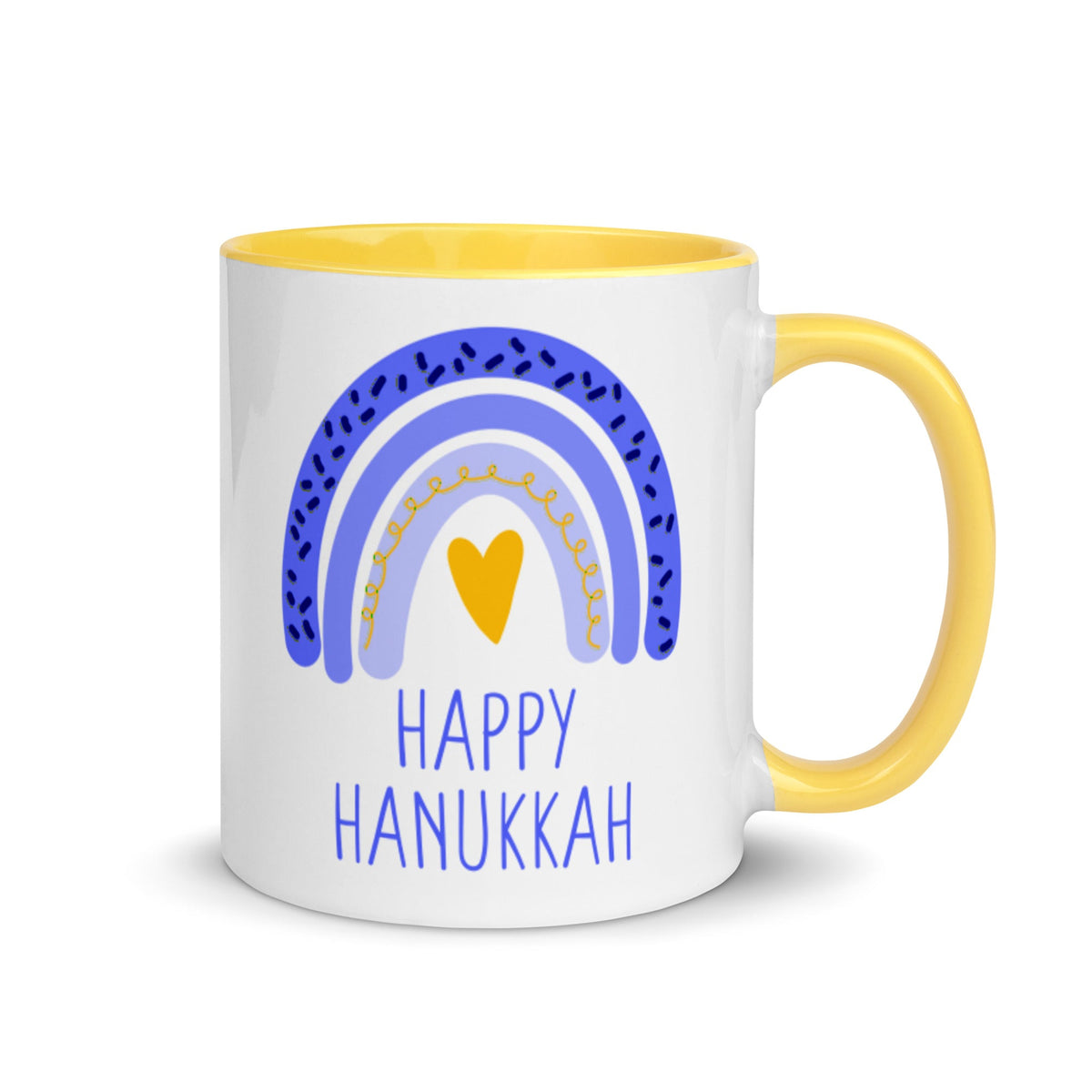 Happy Hanukkah Boho Rainbow Lined Yellow Glossy Mug