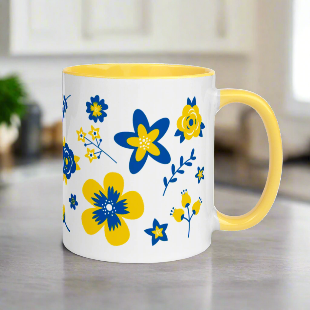Ukrainian Country Flowers Yellow Lined Mug