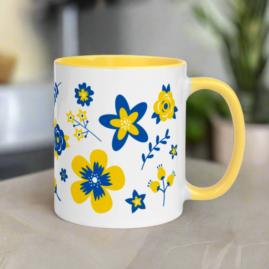 Ukrainian Country Flowers Yellow Lined Mug