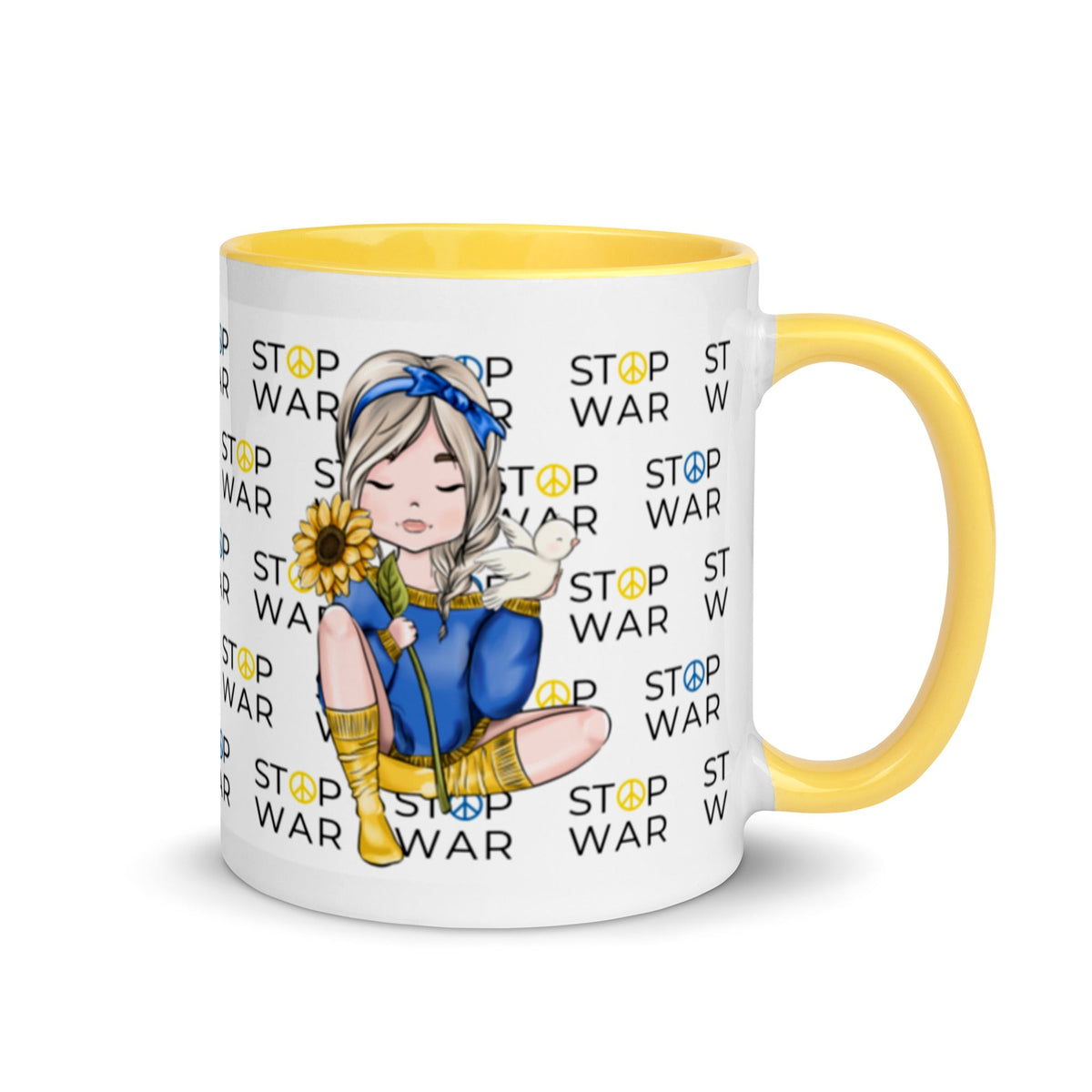 Stop War Mug, Peace Not War Sunflower Girl