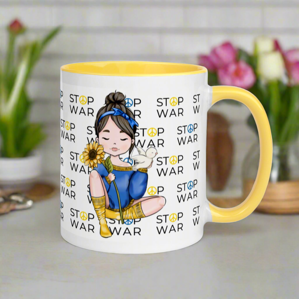 Stop War Sunflower Dove Girl Coffee Mug