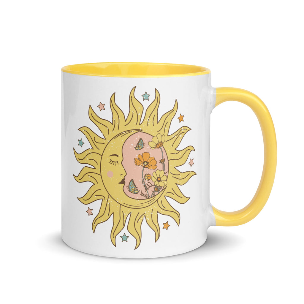 Celestial Sun Moon Yellow Lined Glossy Mug