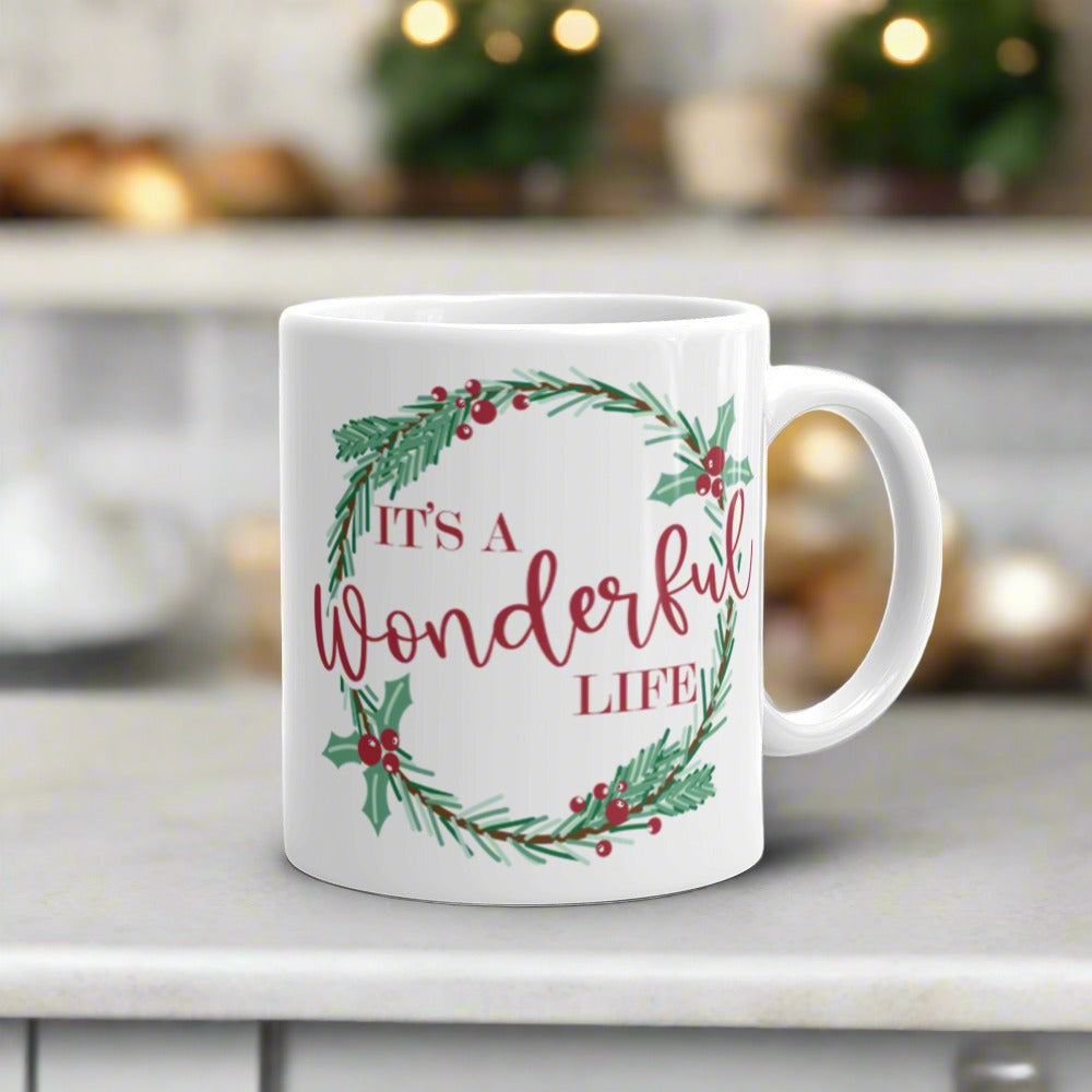 It’s A Wonderful Life Holly Wreath Christmas Glossy Coffee Mug