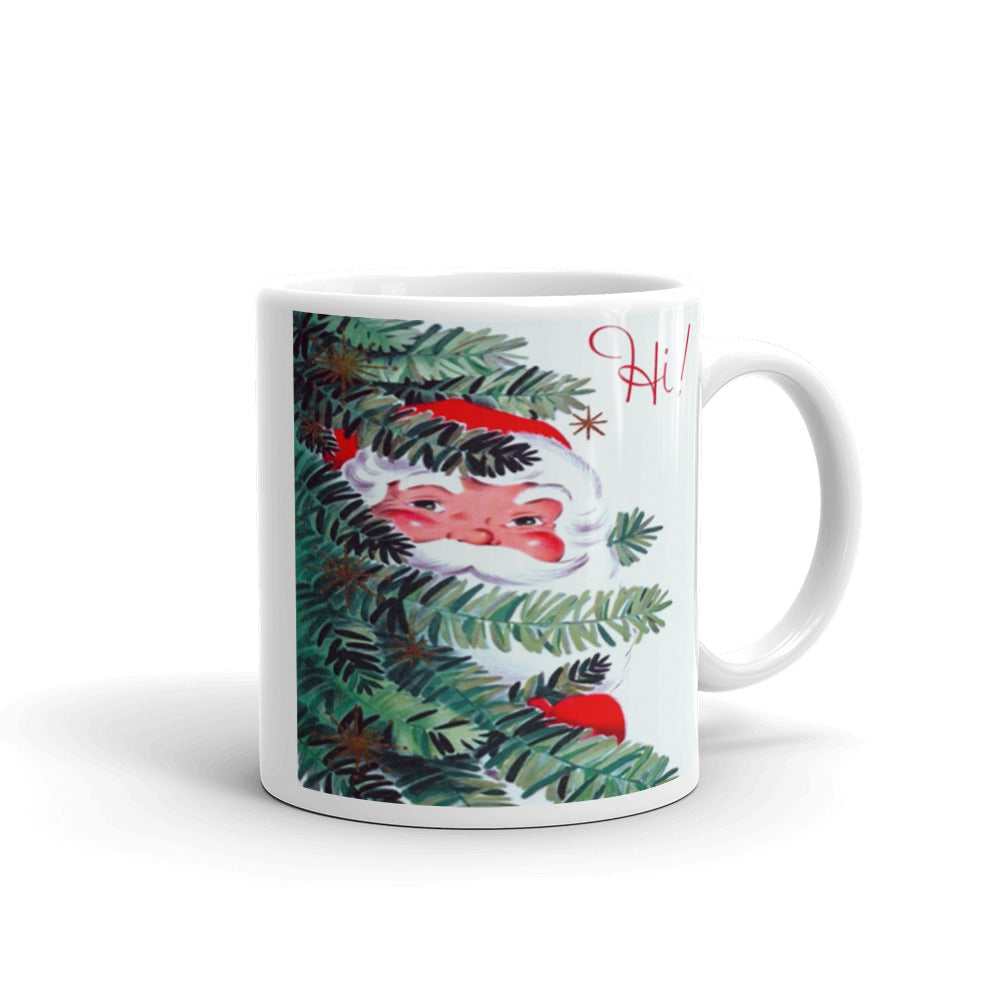 Santa Hi! Mid Century Retro Christmas Print Glossy Mug