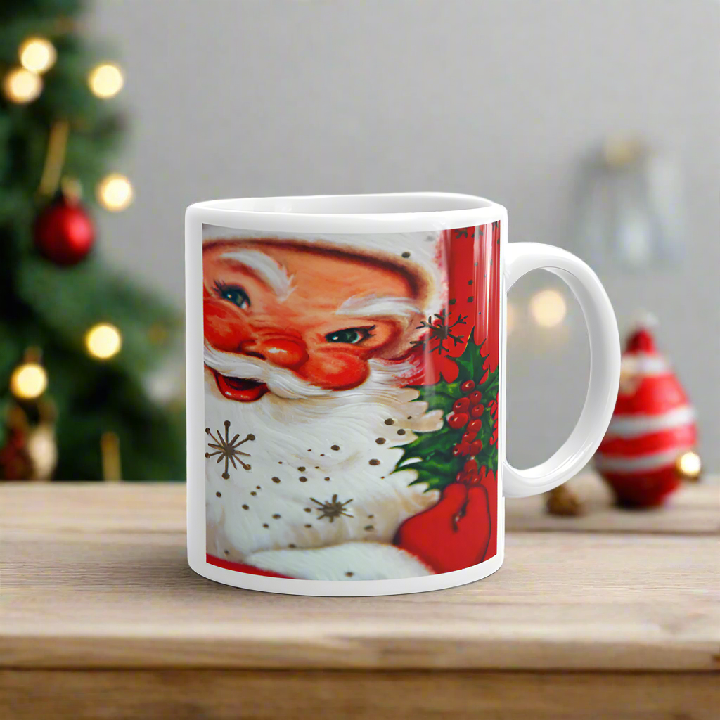Santa With Mistletoe Retro Christmas Glossy Coffee Mug