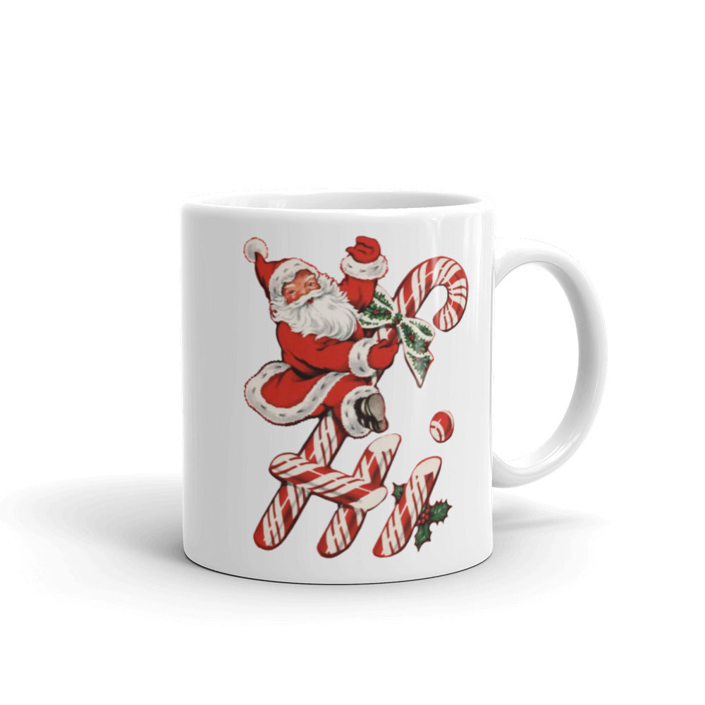 Santa Hi Candy Cane Christmas Mug - Retro Style
