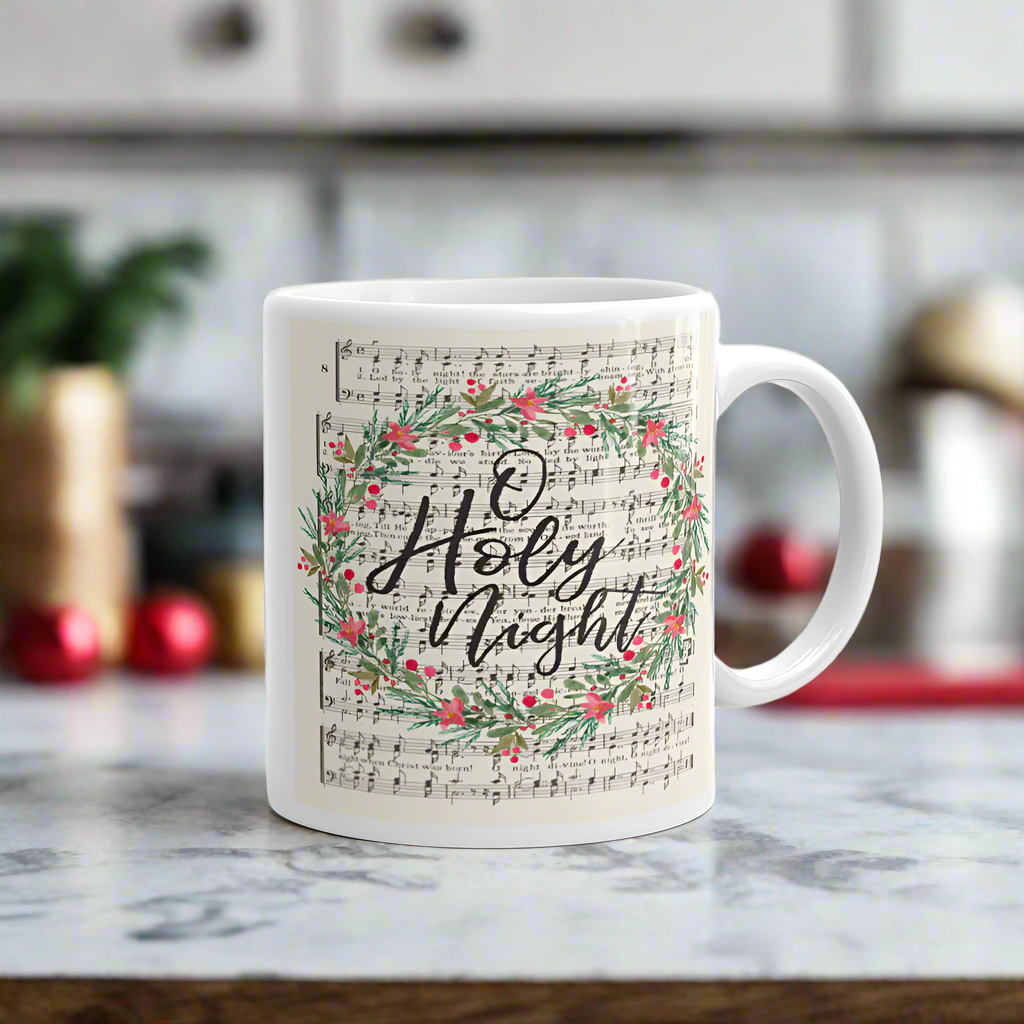 O Holy Night Sheet Music Christmas Wreath Retro Christmas Glossy Mug