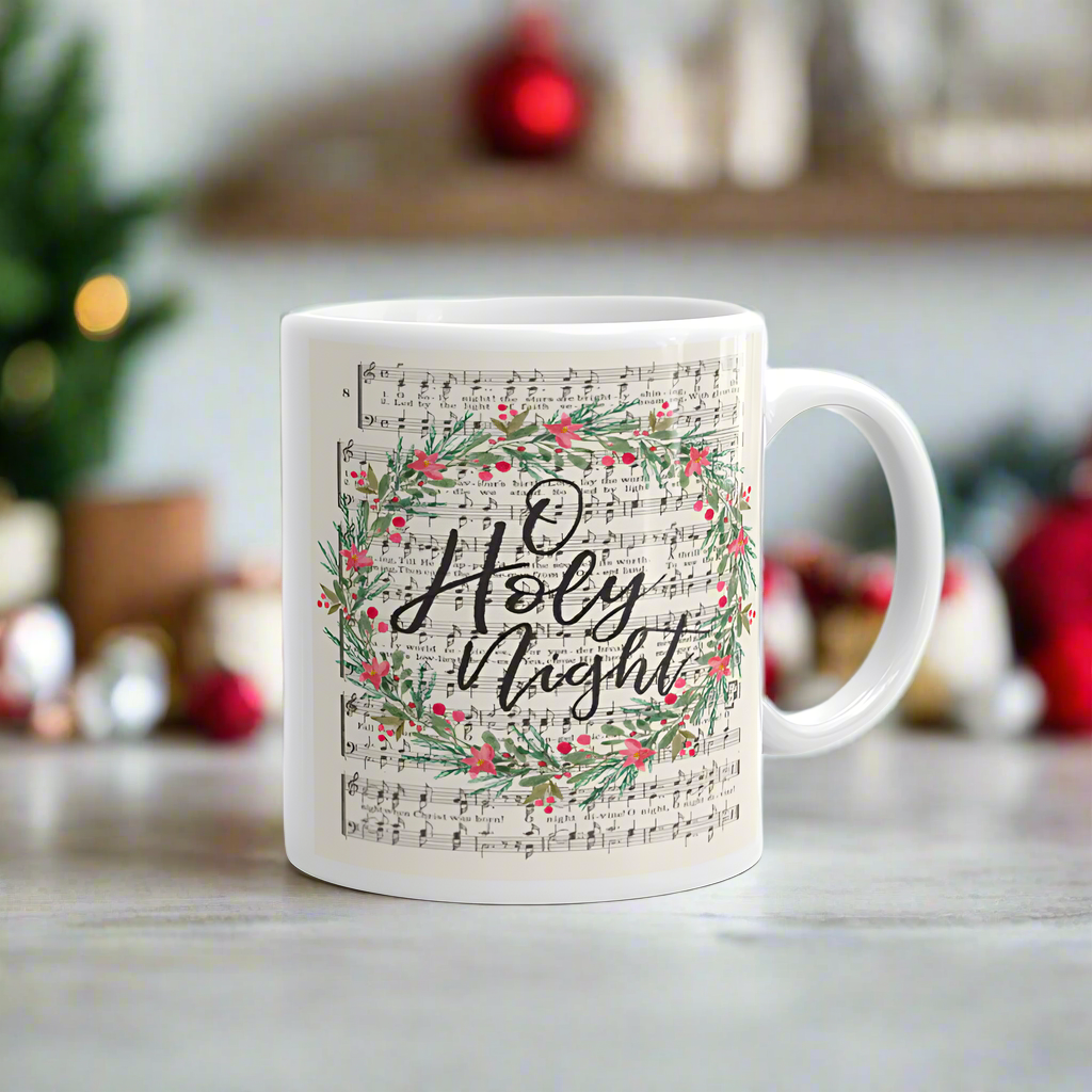 O Holy Night Sheet Music Christmas Wreath Retro Christmas Glossy Mug