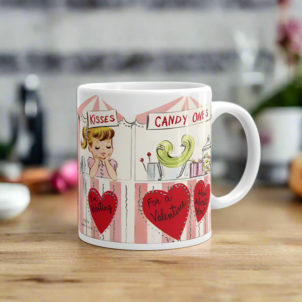Valentine's Day Kissing Booth Midcentury Retro Glossy Coffee Mug