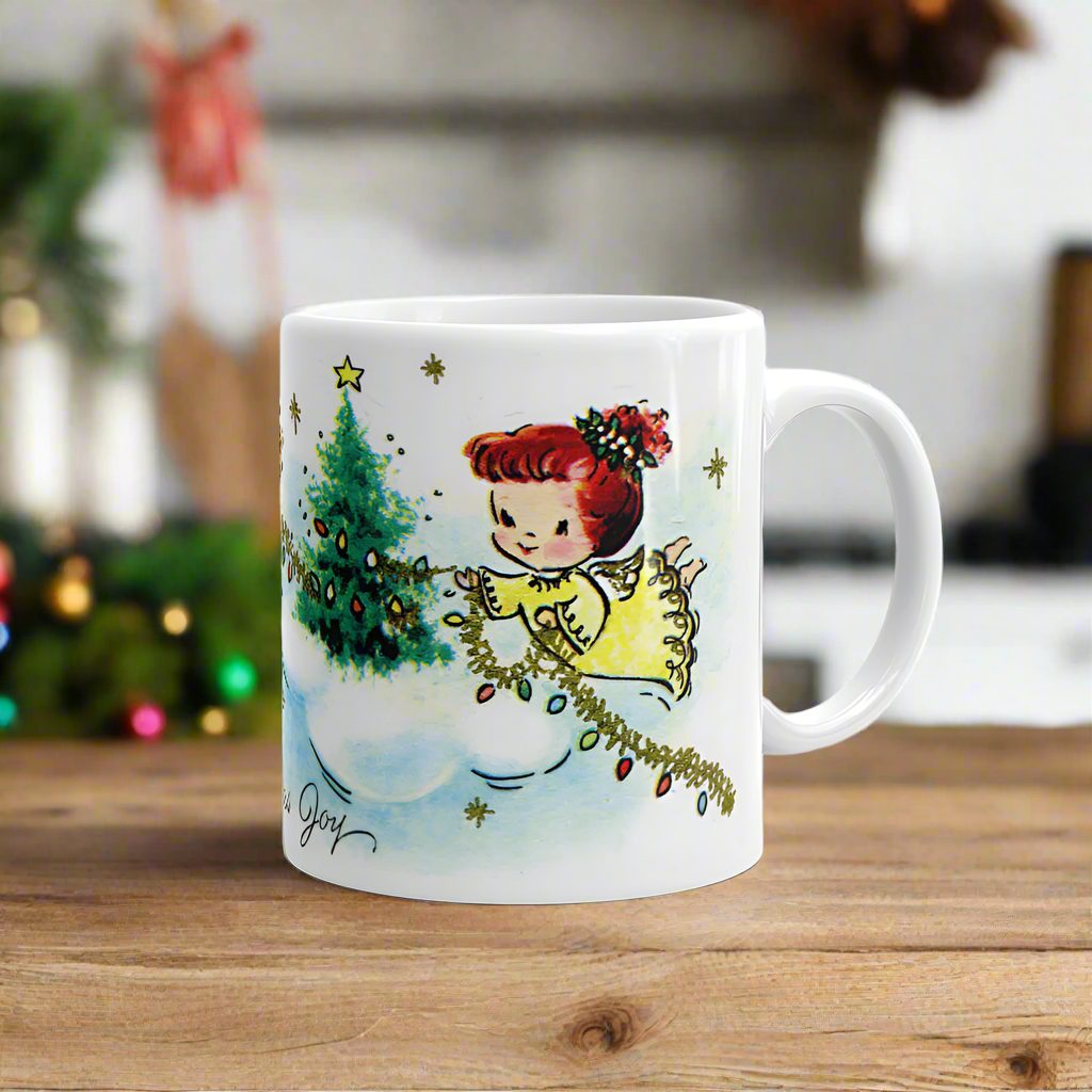 Christmas Joy Angels Mid Century Retro Christmas Print Glossy Mug