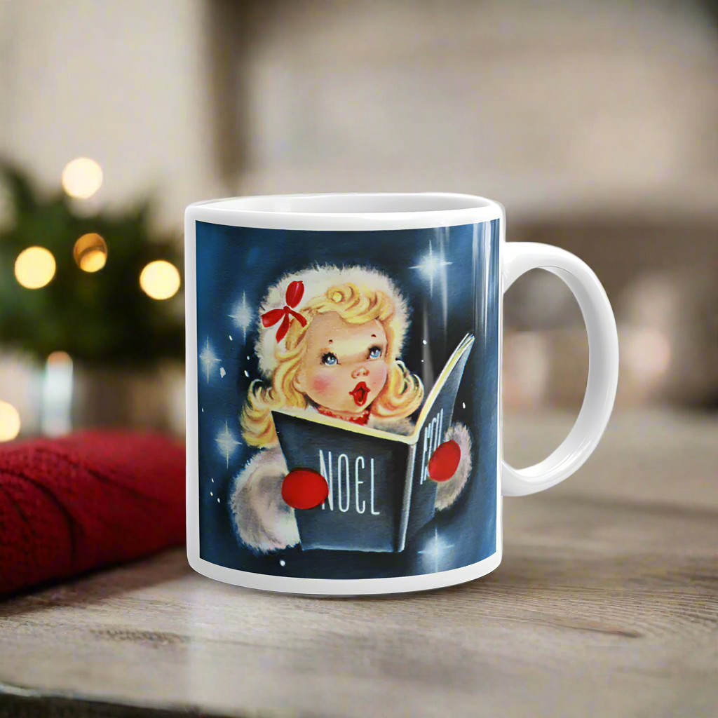 Noel Christmas Caroler Mid Century Retro Christmas Glossy Coffee Mug