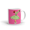Christmas Lady Hanging Mistletoe Pink Mid Century Retro Christmas Print White Glossy Coffee Mug